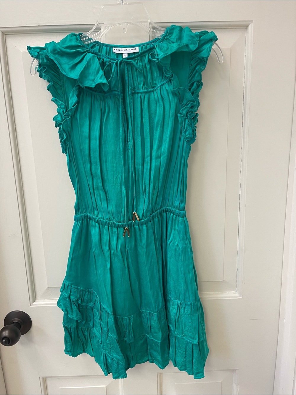 Karina Grimaldi Women’s Teal Ruffle Tie-Waist Tiered Dress